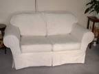 TWO SEATER WHITE COTTON LOOSE COVER SETTEE. Superb....